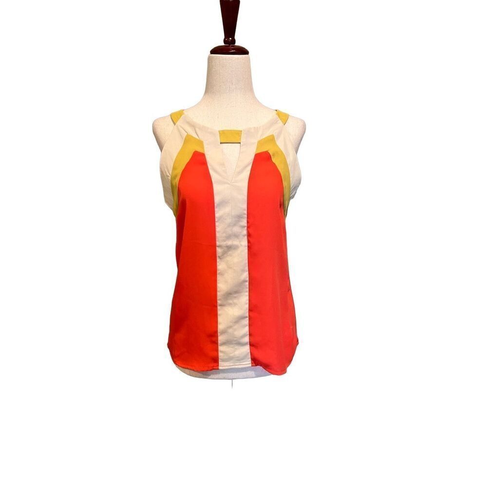 C. Luce top women’s size Small orange white yellow color block cut out cute tank